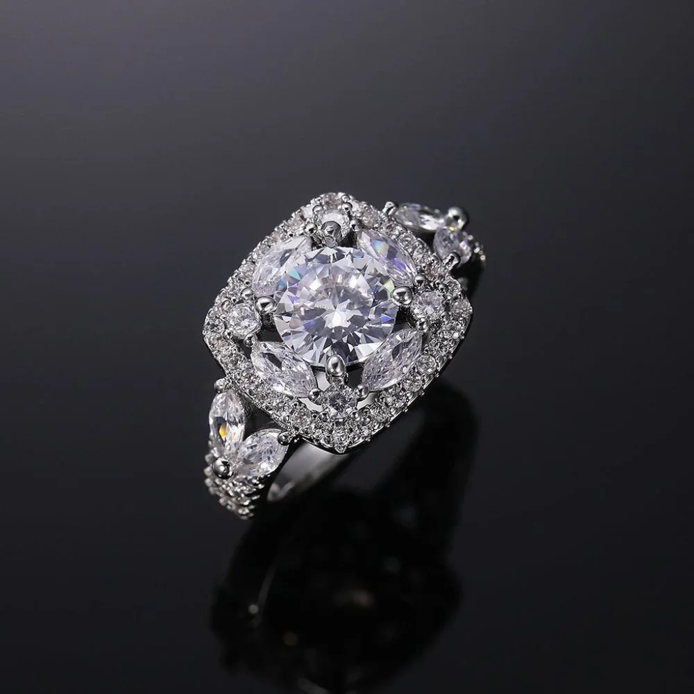 😍SHINY ROUND CZ SQUARE 925 STERLING SILVER LUXURY WEDDING RINGS FOR WOMEN, L053